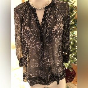 Joie like new sheer black/white print top size XS